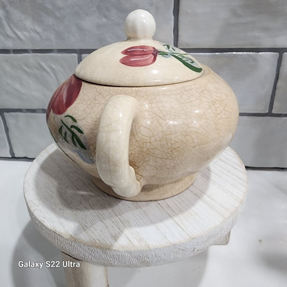 Blue Ridge Hand Painted Underglaze Crab Apples Sugar Bowl. Very Old - Picture 4 of 13